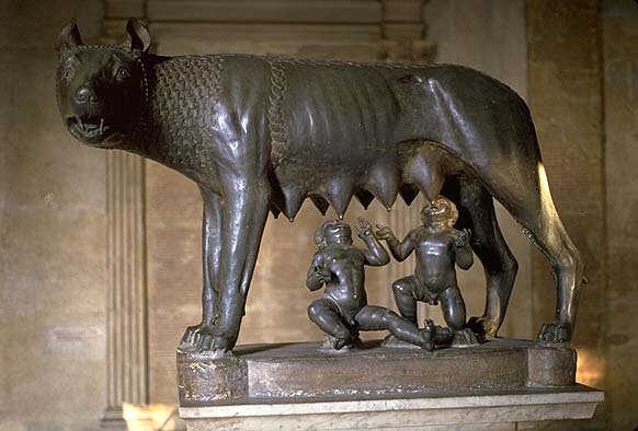 The Etruscan statue of Romulus and Remus suckled by a she-wolf at the Capitoline, Rome, from http://www.vroma.org/images/scaife_images/